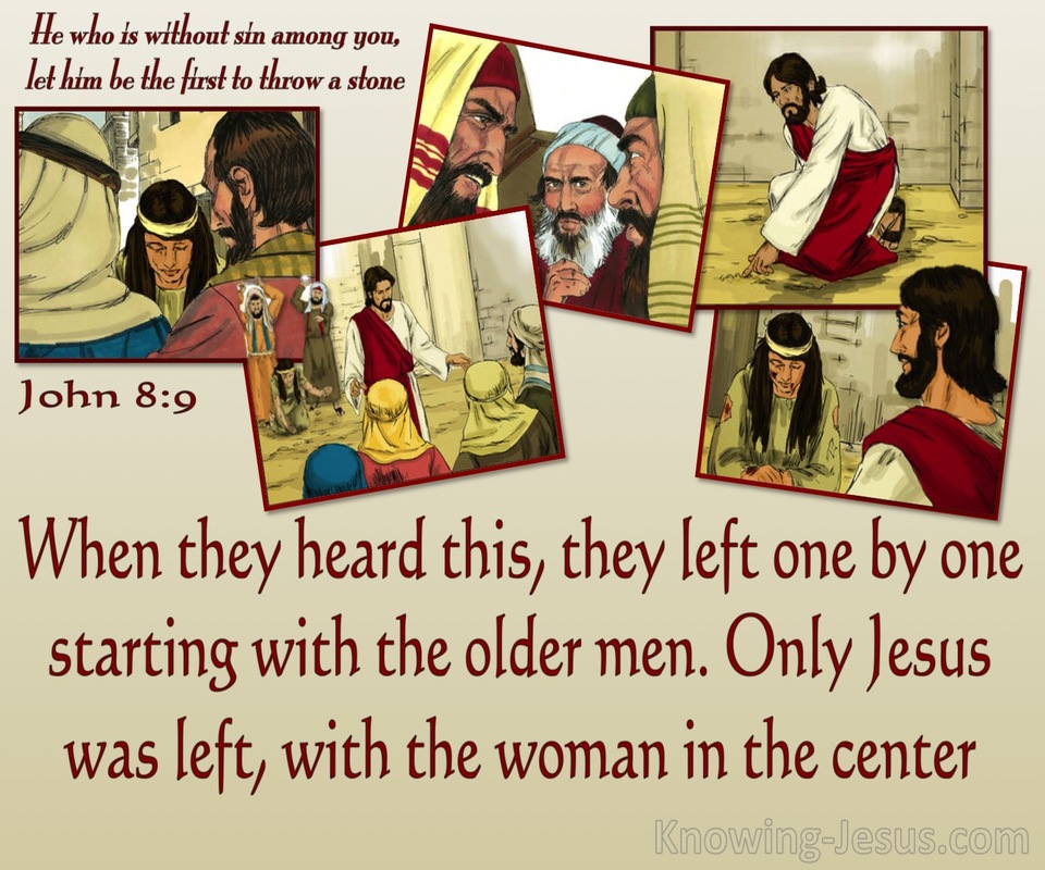 John 8:9 Only Jesus Was Left With The Woman (beige)